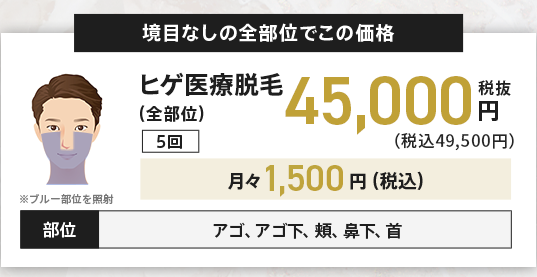 大美会クリニックメンズ医療脱毛料金(ヒゲ全部位)